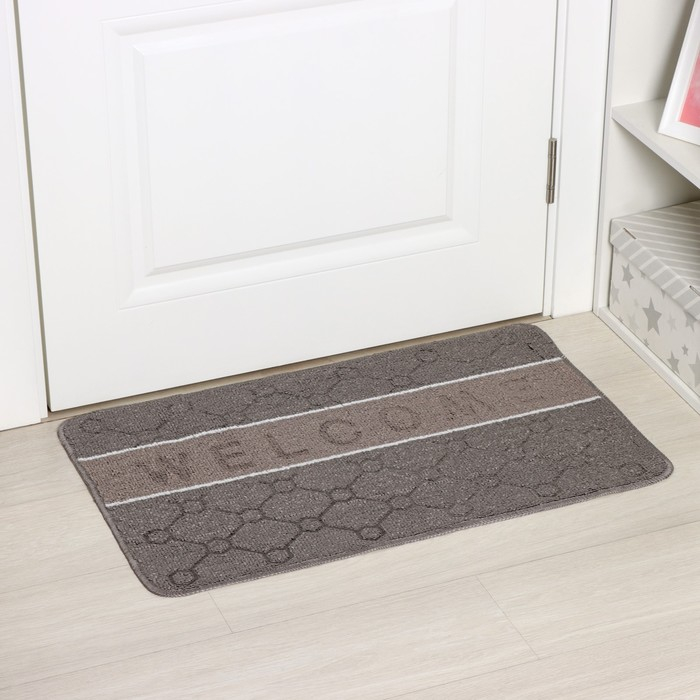 Коврик влаговпитывающий придверный Доляна &laquo;Welcome. Молекула&raquo;, 48&times;78 см, цвет серый