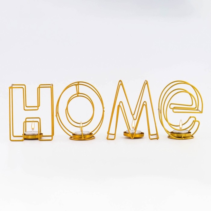 Подсвечник металлический настольный "Home", 13.5 х 42 см, золото