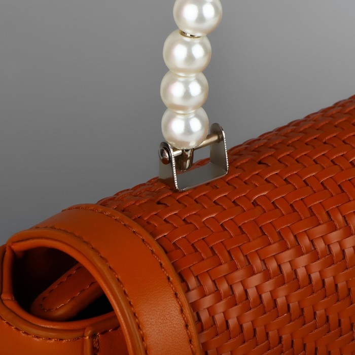 Ручка для сумки, металлическая, жемчужные бусы, на прокол, 12,5 &times; 9 &times; 1,2 см, цвет белый/серебряный