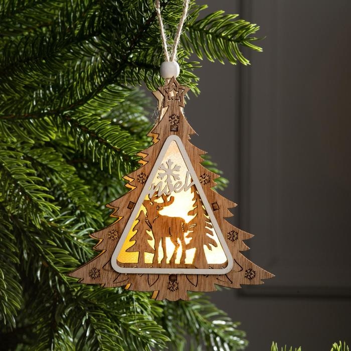 Ёлочная игрушка &laquo;Ёлочка с оленем&raquo;, от батареек, свечение тёплое белое