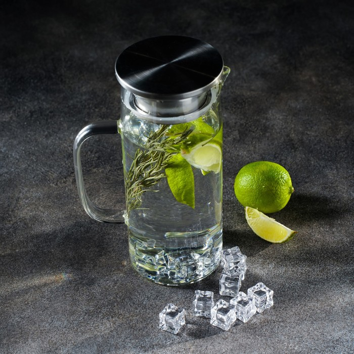 Кувшин для воды стеклянный с металлической крышкой Magistro &laquo;Богема&raquo;, 1 л, 9&times;21 см, с крышкой, цвет крышки серебряный