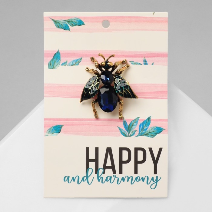 Брошь &laquo;Муха&raquo; крупная, цвет тёмно-синий в чернёном золоте