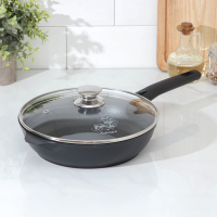 Сковорода &laquo;Традиция&raquo;, d=24 см, стеклянная крышка, съёмная ручка, антипригарное покрытие, цвет чёрный