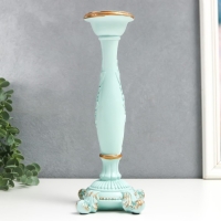 Подсвечник полистоун на 1 свечу "Пышный лист" нежно-голубой 26,5х9х9 см