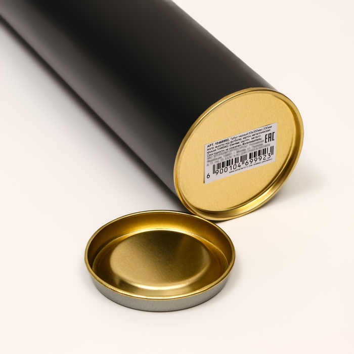 Тубус 63х350 мм (330 мм внутр. высота), под футболку, черная, картон, металлическая крышка