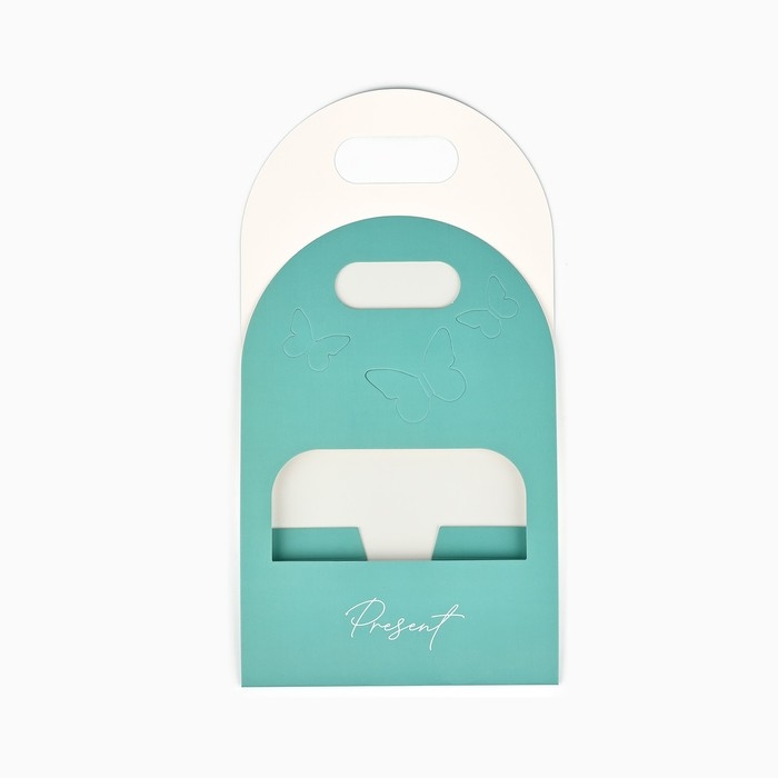 Переноска для цветов с вырезными бабочками &laquo;Подарок!&raquo;, тиффани 20 &times; 30 &times; 8 см