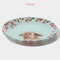 Набор тарелок стеклянных Доляна &laquo;Кролик&raquo;, 19 предметов: 6 десертных тарелок, 6 обеденных тарелок, 6 мисок, салатник