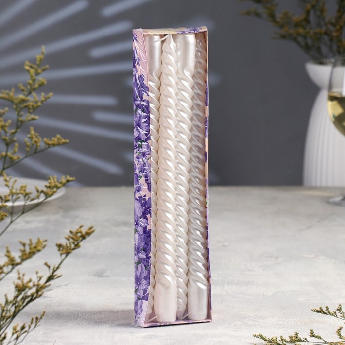 Набор Свечей витых, 2,2х 30 см, 4 штук, перламутровый металлик