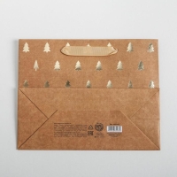 Пакет подарочный новогодний крафтовый горизонтальный &laquo;Ёлочки&raquo;, MS 23 х 18 х 10 см, Новый год