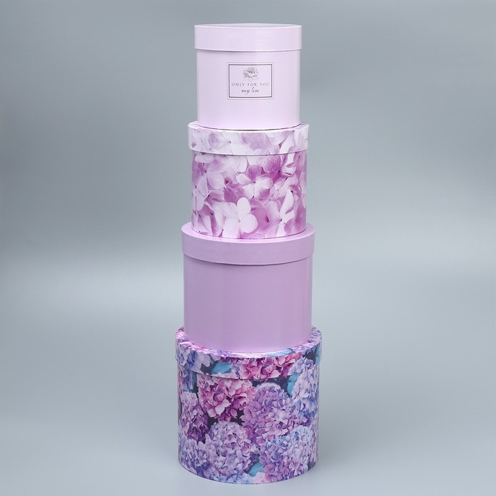 Набор шляпных коробок для цветов 4 в 1, упаковка подарочная, &laquo;Лаванда&raquo;, 14 х 13 см - 20 х 17,5 см