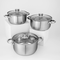 Набор кастрюль из нержавеющей стали Доляна &laquo;Гретте&raquo;, 3 предмета: 2,3 л, 3,2 л, 4,2 л, крышки