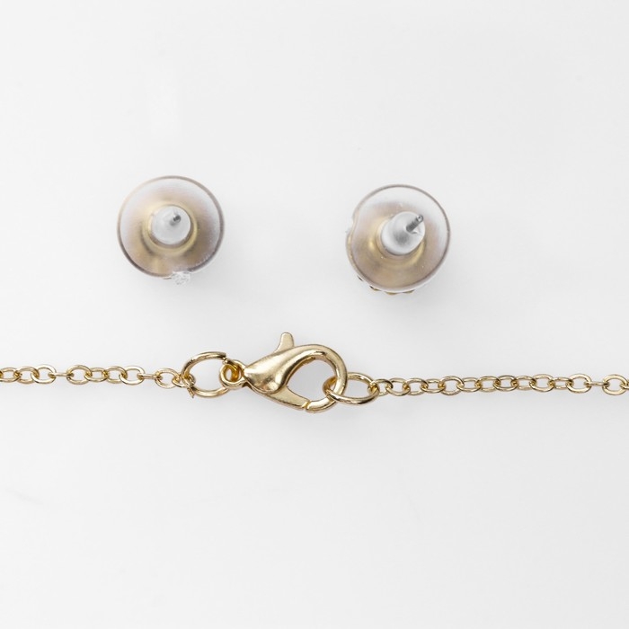 Гарнитур 2 предмета: серьги, кулон &laquo;Роса&raquo; цветочная, цвет зелёно-белый в золоте, 48 см