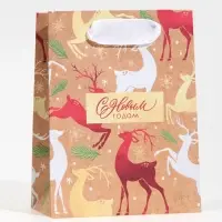 Пакет подарочный новогодний крафтовый &laquo;С Новым годом&raquo;, S 12&times;15&times;5.5 см