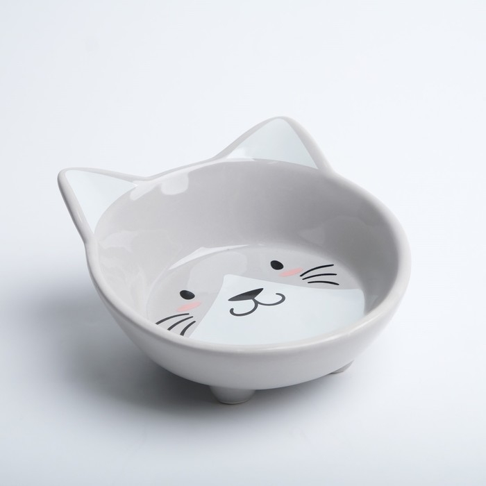 Миска керамическая "Голова кота" 150 мл  14 x 12,5 x 6,5 cм, серая