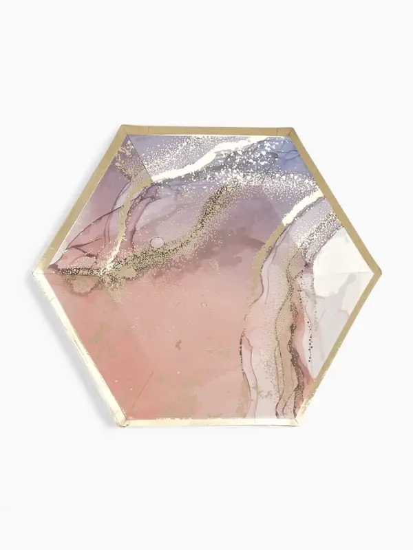 Набор тарелок мрамор розовый 23 см. (10 шт)