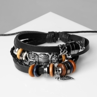 Браслет кожа &laquo;Сова&raquo; и листок, цвет чёрный, d=6 см