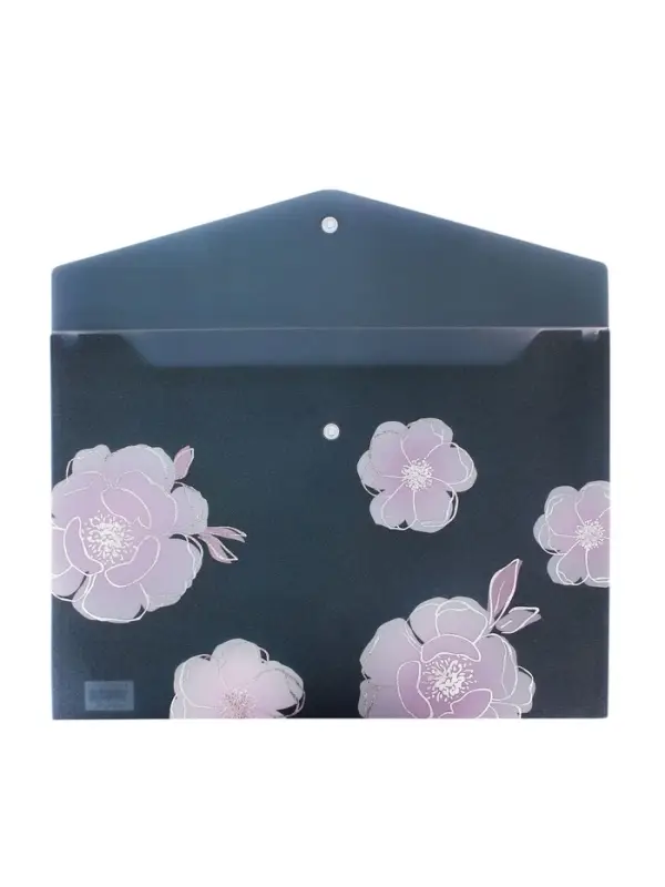 Папка-конверт на кнопке формат А4 180мкр блестящая МИКС Цветы  (штрихкод на штуке)