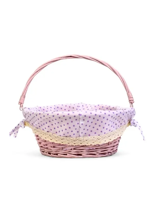 Корзина плетеная 32 х 32 х 14 см, ручка h=14 см розовый  ткань