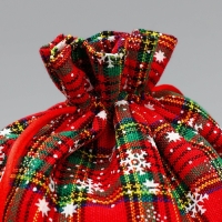 Мешочек подарочный холща &laquo;Новогодняя клетка&raquo;, снежинки, 20 х 30 см +/- 1.5 см, Новый год