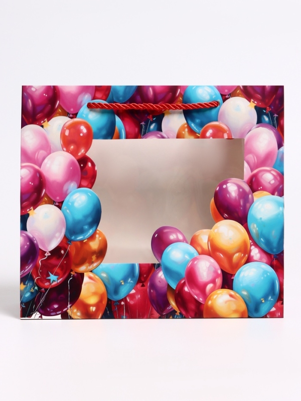 Пакет подарочный с окном "Воздушные шары", 25 х 10 х 22 см
