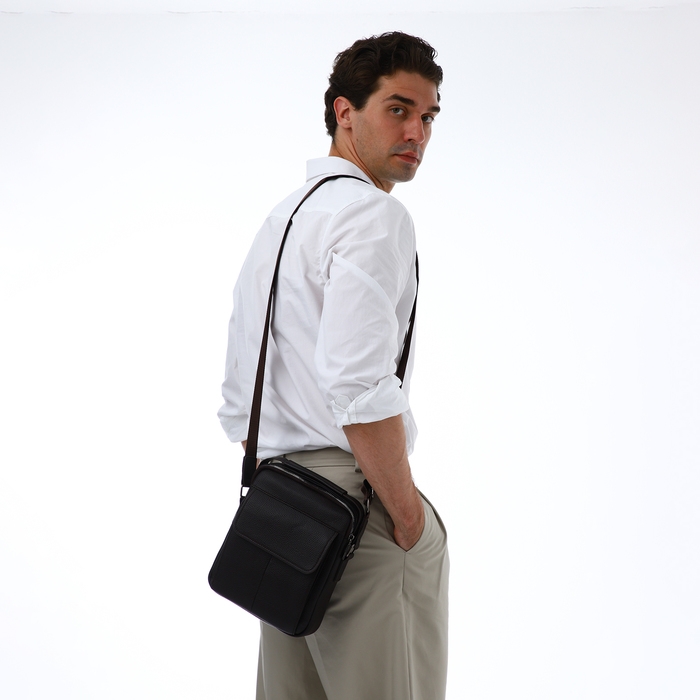 Сумка мужская через плечо TEXTURA, 2 наружных кармана, цвет коричневый