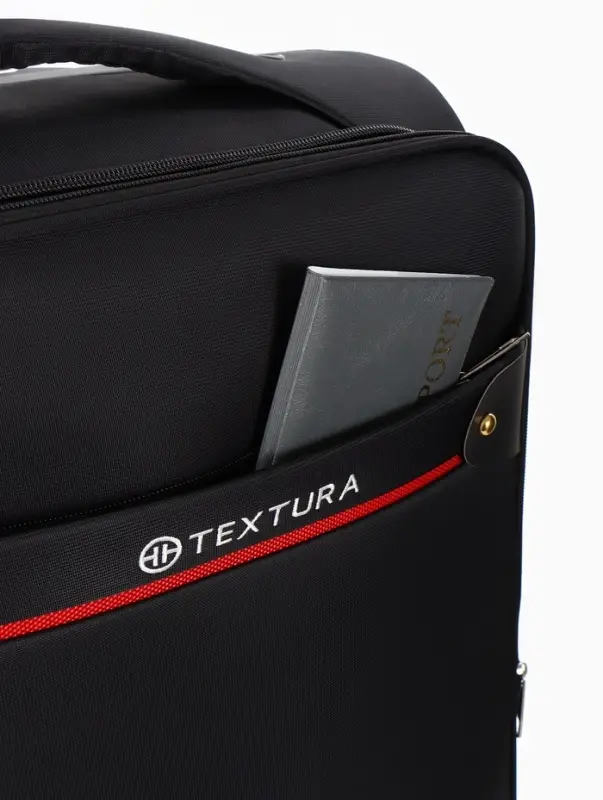 Чемодан 20",Текст,36*25*58,отд на молнии,1 нар/карм, увелич,код замок,4 колеса, черный