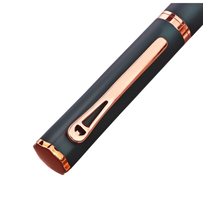 Ручка подарочная роллер в кожзам футляре Софтач корпус зеленый/медь