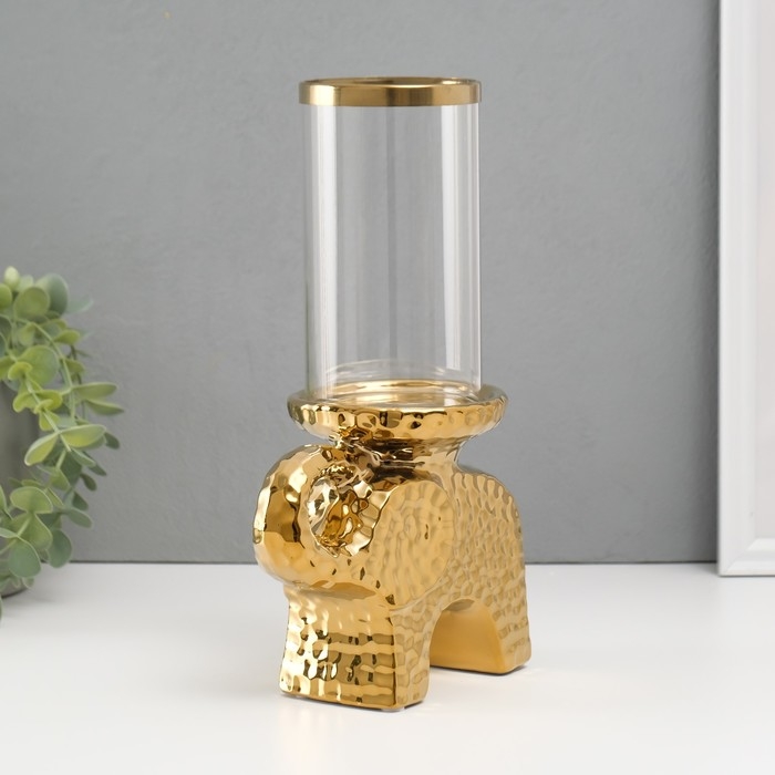 Подсвечник керамика, стекло на 1 свечу "Слон" d=8 см золото 16х10х27 см