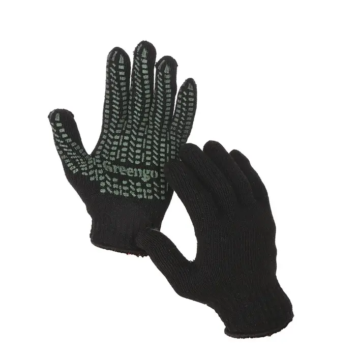 Перчатки рабочие, хб, вязка 7 класс, 2 нити, размер 10, с ПВХ точками, чёрные, Greengo