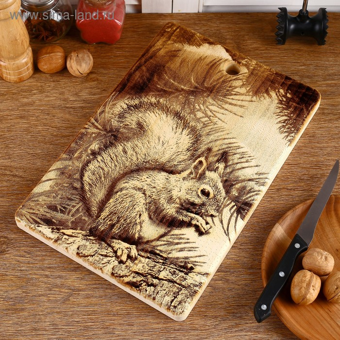 Доска из массива кедра &laquo;Белка с орешками&raquo;, большая, прямоугольная, 23 &times; 35 см