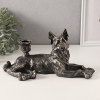 Подсвечник полистоун на 1 свечу "Шарж. Овчарка" под бронзу 28х10,8х13 см