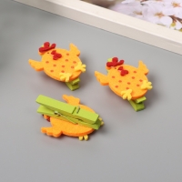 Декор для творчества дерево, фетр "Прищепка. Петушок-яйцо" набор 3 шт 1,8х4х4,8 см