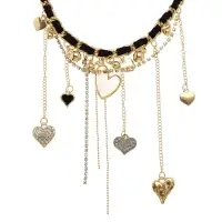 Колье "Акцент" с сердечками, многослойное, цветной в золоте