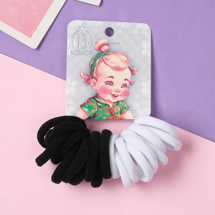 Резинка для волос "Крошка" (набор 20 шт) улыбка, 2,5 см, чёрный белый