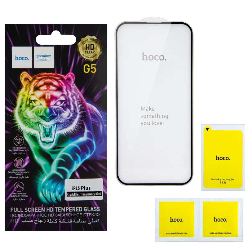 Защитное стекло iPh 15 Plus/ iPh 16 Plus Full Screen G5 black HOCO тонкая рамка