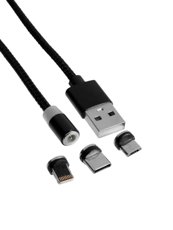Кабель D09E,3 в 1, Type-C-microUSB-Lightning, 1м, зарядка+передача данных,магнитный,черный
