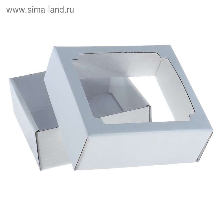 Коробка сборная без печати крышка-дно белая с окном 14,5 х 14,5 х 6 см