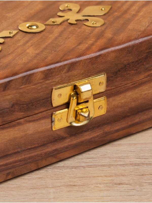 Шкатулка "Лилия" 20х8х5 см, дерево шишам, латунь