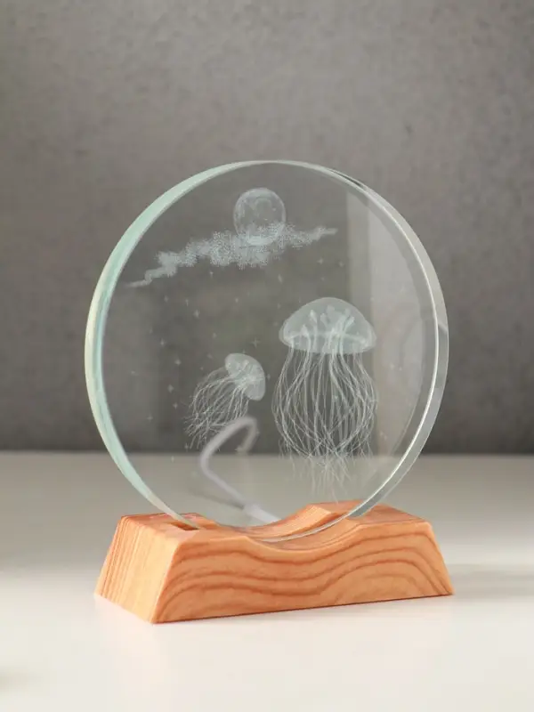 Сувенир стекло свет "Диск. Медузы" 5хLED d=10 см, USB 10х4х11,4 см