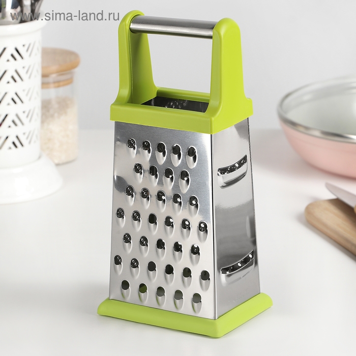 Тёрка четырёхгранная Доляна &laquo;Энергия&raquo;, 10&times;8&times;20 см, прорезиненное дно, зелёная