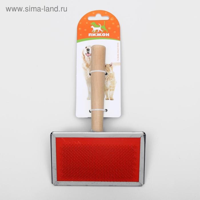 Пуходерка Wood большая широкая без капель, 12 х 19 см, длинная деревянная ручка