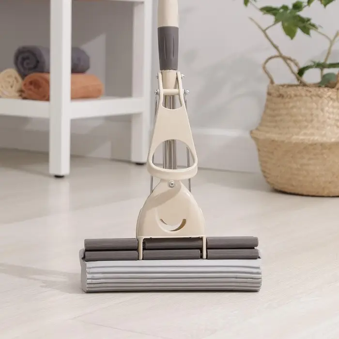 Швабра для мытья пола PVA с двойным роликовым отжимом Доляна, стальной телескоп черенок 28&times;6&times;106(130) см