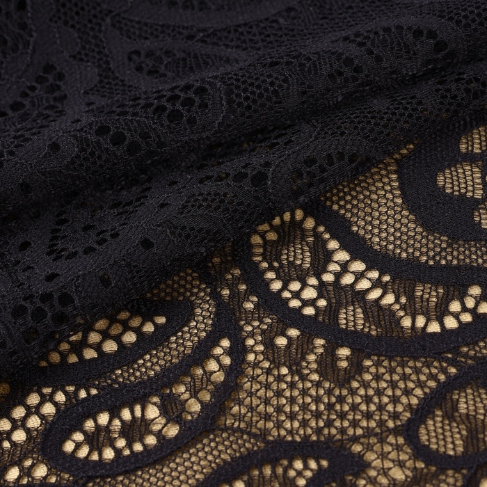 Кружевная эластичная ткань, 240 мм &times; 23 &plusmn; 1 м, цвет чёрный
