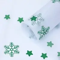 Бумага упаковочная тишью "Снежинки со звездами", зелёный, 50 х 66 см