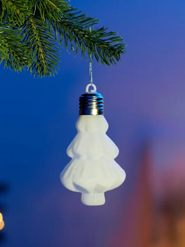 Елочный шар "Бархатная елочка" 12х8 см, 1 LED, LR44x3 (в компл.), Т/БЕЛЫЙ