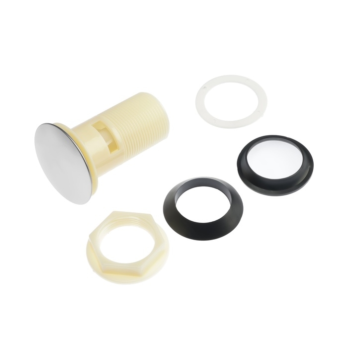 Донный клапан ZEIN BP4, корпус пластик, большая кнопка, нержавеющая сталь, с переливом