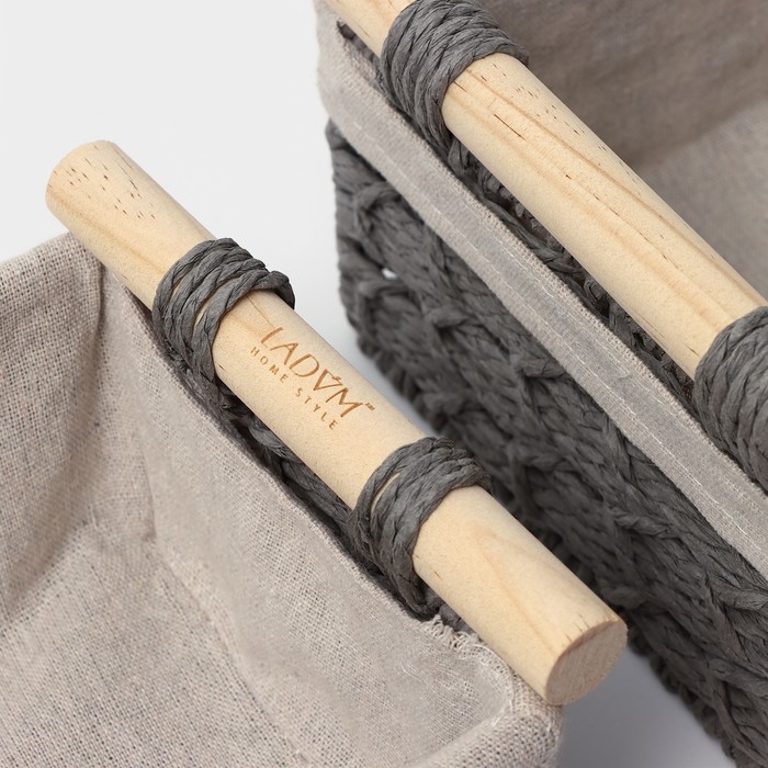 Корзины для хранения LaDо́m, ручное плетение, с ручками, 2 шт, цвет серый