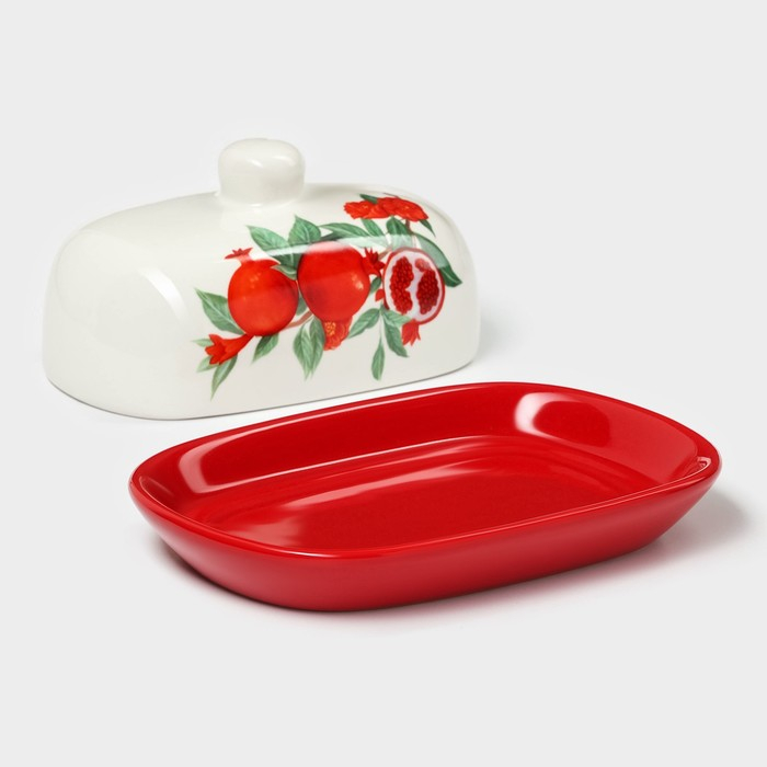 Маслёнка Доляна &laquo;Гранат&raquo;, 17,2&times;12,4&times;8,5 см, цвет красный и белый