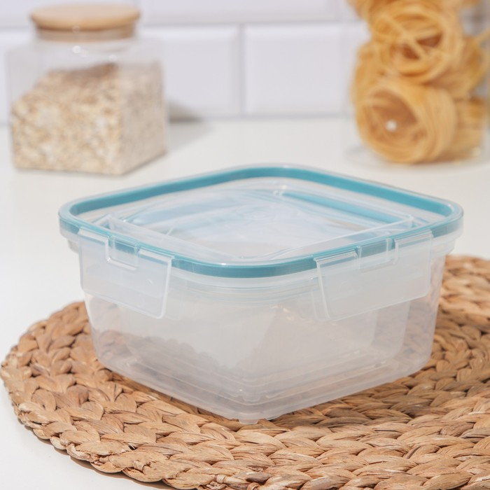 Набор контейнеров для продуктов с защёлкой, герметичная крышка, 3 шт: 400 мл, 800 мл, 1,5 л, прозрачные, крышка голубая