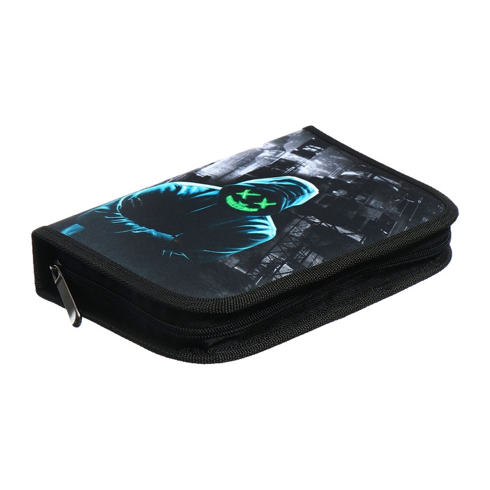 Пенал 1 секция 140 х 210 х 40 мм, откидной карман и косметичка, тканевый, Calligrata TOP Content "Маска"